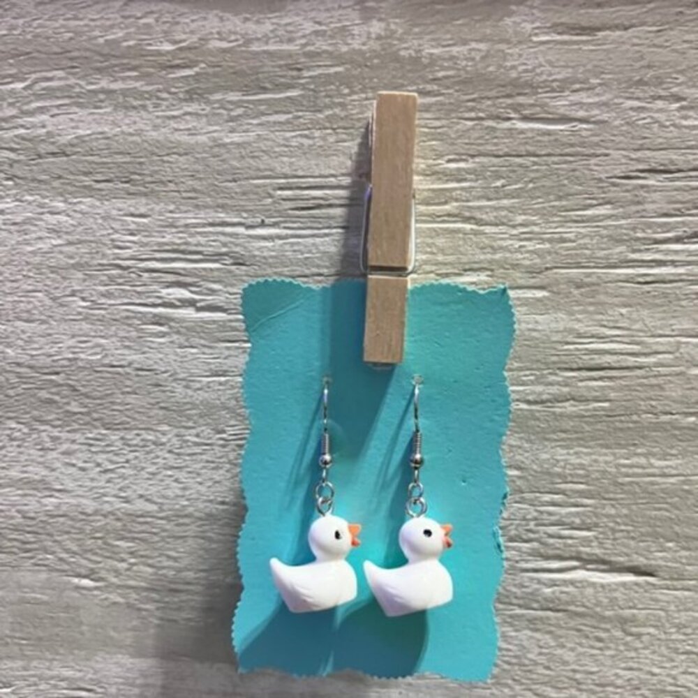New White Resin Rubber Duck Earrings